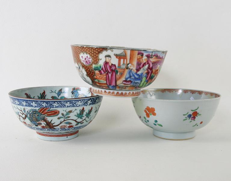 SKÅLAR, 3 st, porslin, Kina 17-1800-tal.