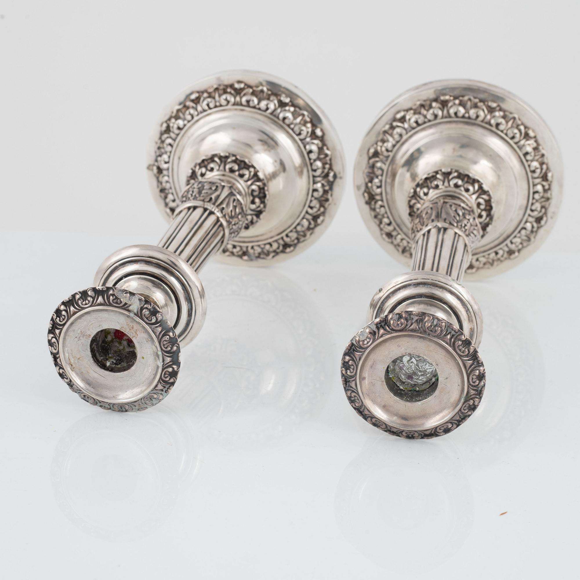 Gustaf Möllenborg, ljusstakar, ett par, silver, senempire, Stockholm 1837.