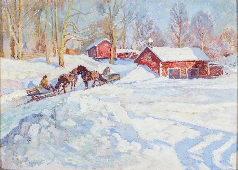 ACKE ÅSLUND, olja på masonit, signerad aå och daterad 1942.