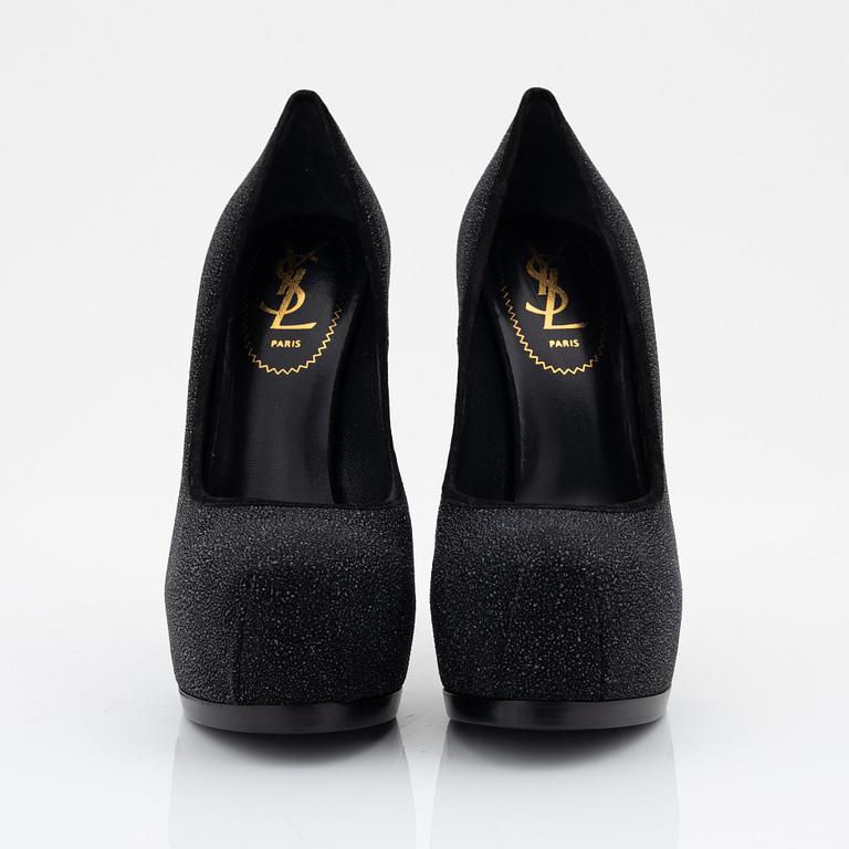 Yves Saint Laurent, a pair of black leather platform pumps, size 36 1/2.