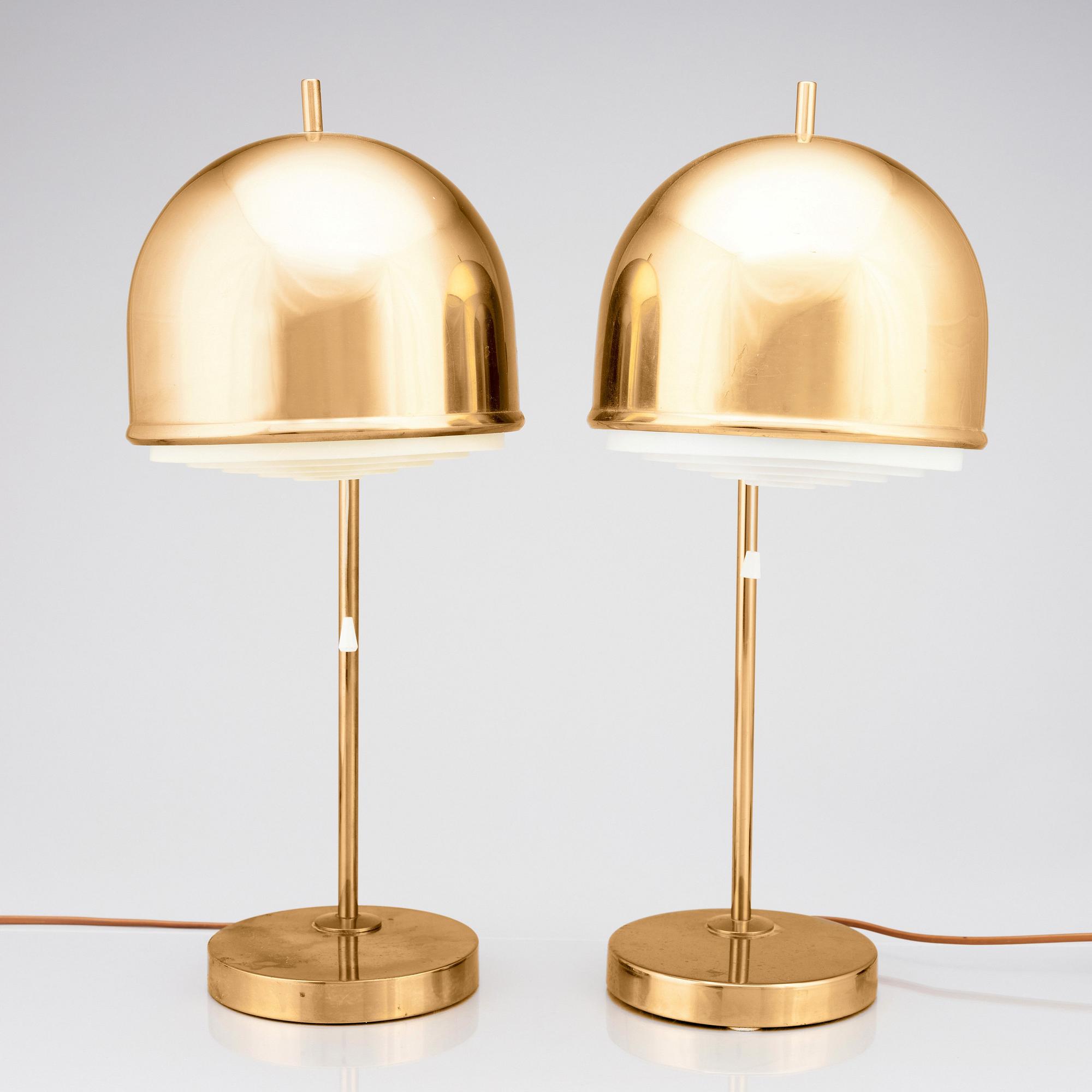 Eje Ahlgren, a pair of brass table lamps, model 'B-075', Bergboms, Sweden, 1960-70s.