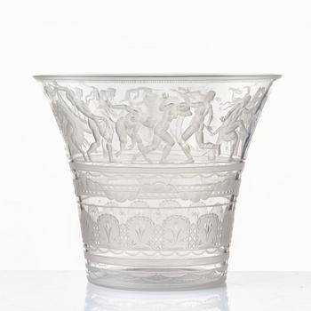 Simon Gate, an engraved glass bowl with plate, Orrefors, Sweden 1923, model 122.
