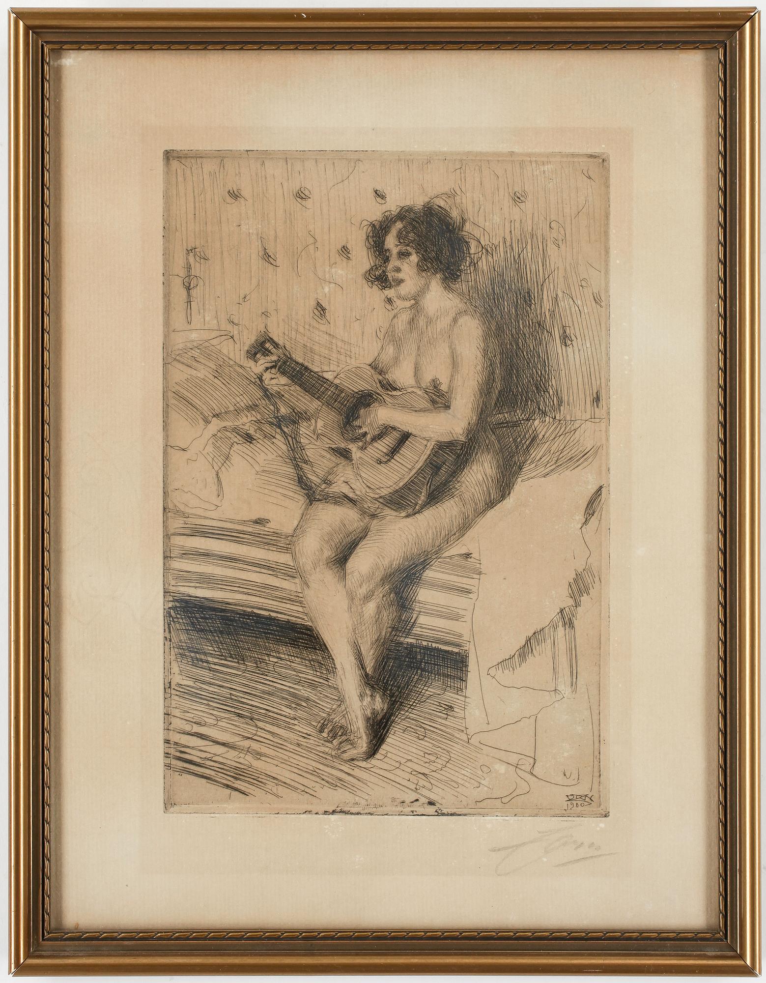 ANDERS ZORN, etsning, signerad, utförd 1900.