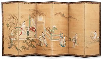 1452. A Japanese six fold screen, Meiji period (1868-1912).