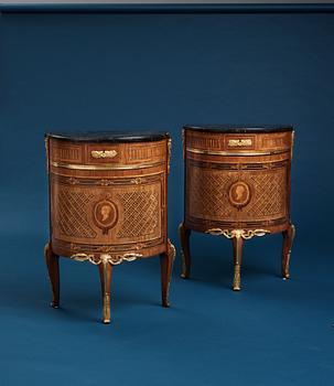 The "De Geer cabinets" a pair of demi-lune cabinets by Georg Haupt (master in Stockholm 1770-1784), Gustavian.
