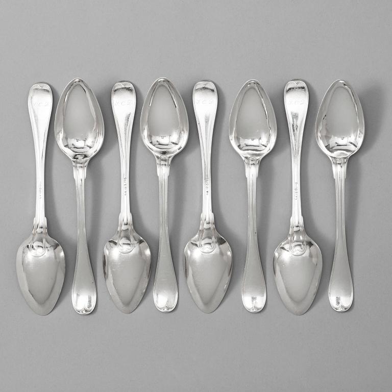 A set of 18 Swedish early 19 th century silver dessert-spoons, Pehr Zethelius, Stockholm 1802.