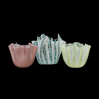 NÄSDUKSSKÅLAR, 3 st, glas, Venini, Murano, Italien. 1950-tal.