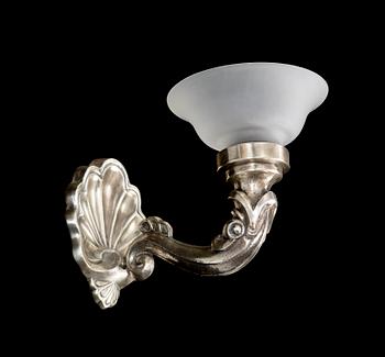 An Atelier Torndahl silver plated chandelier and a wall scone, Perstorp, Sweden 1920's-30's.
