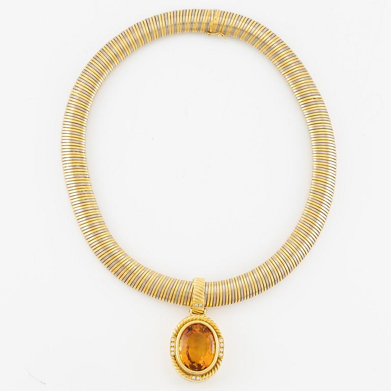 Collier med hänge, 18K guld med citrin och briljantslipade diamanter.