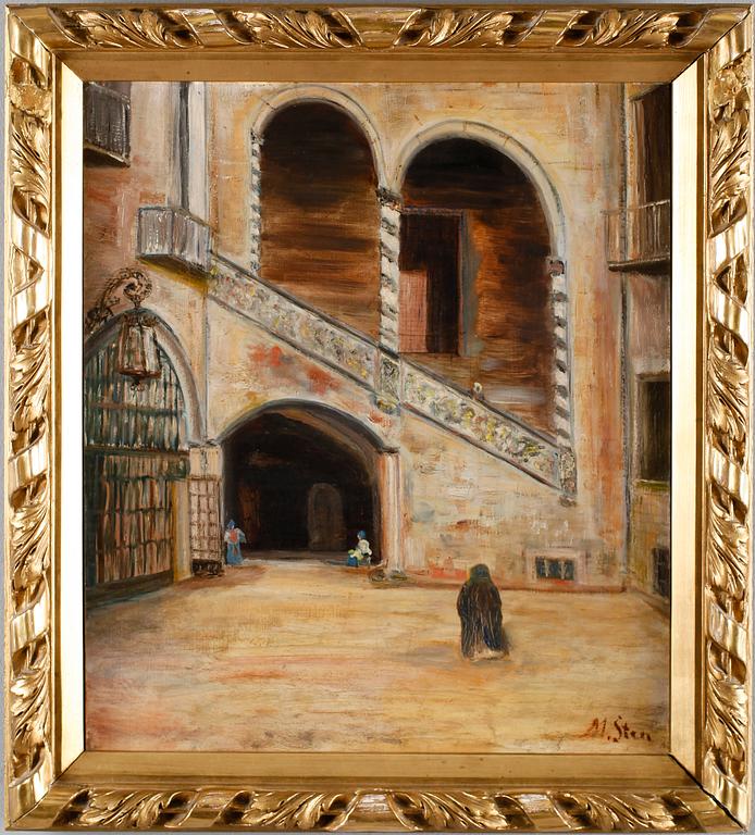 OKÄND KONSTNÄR, olja på pannå, signerad M Sten, 1900-talets första hälft.