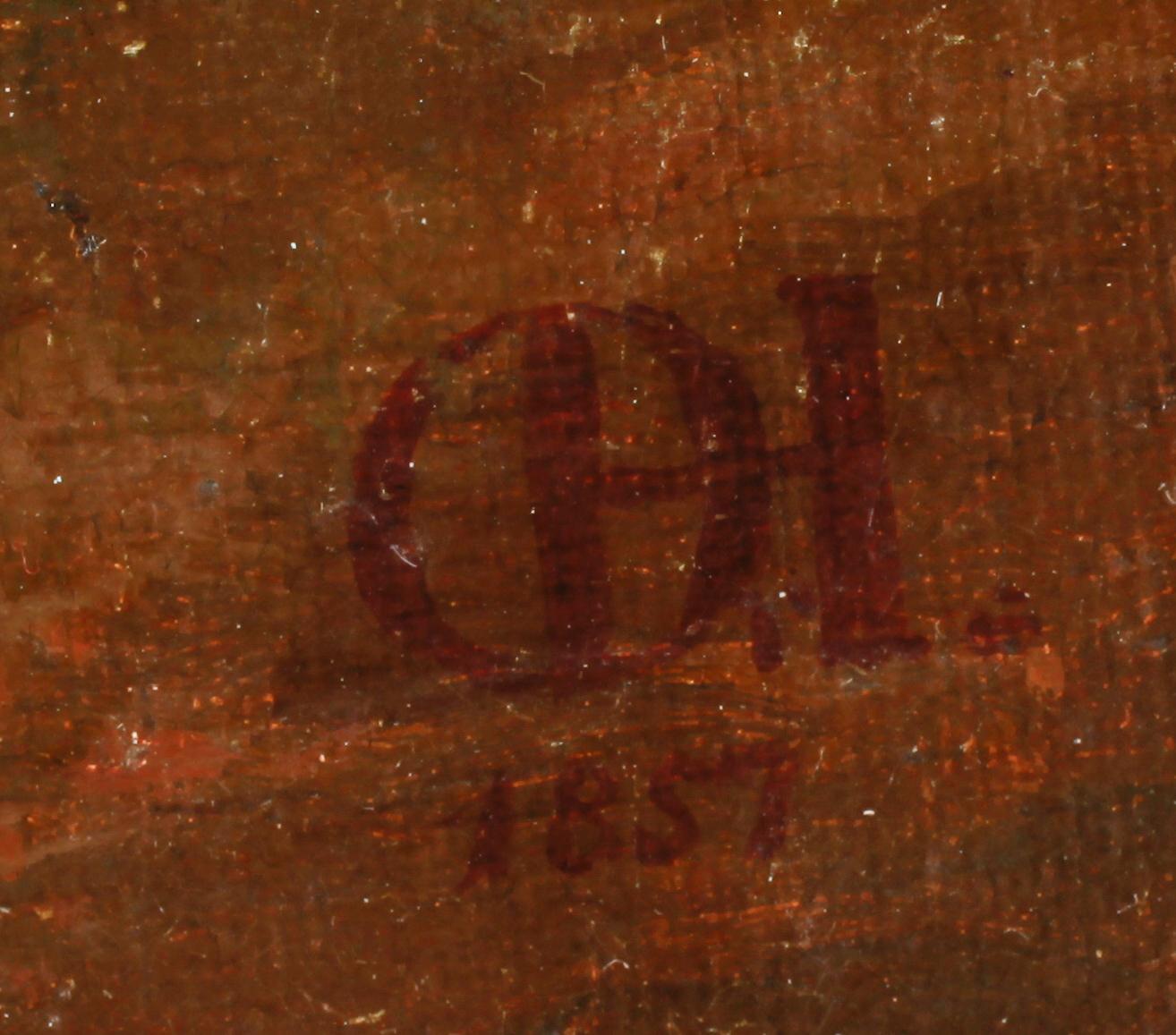 OKÄND KONSTNÄR, olja på duk, 1800-tal, monogramsignerad OH, daterad 1857.