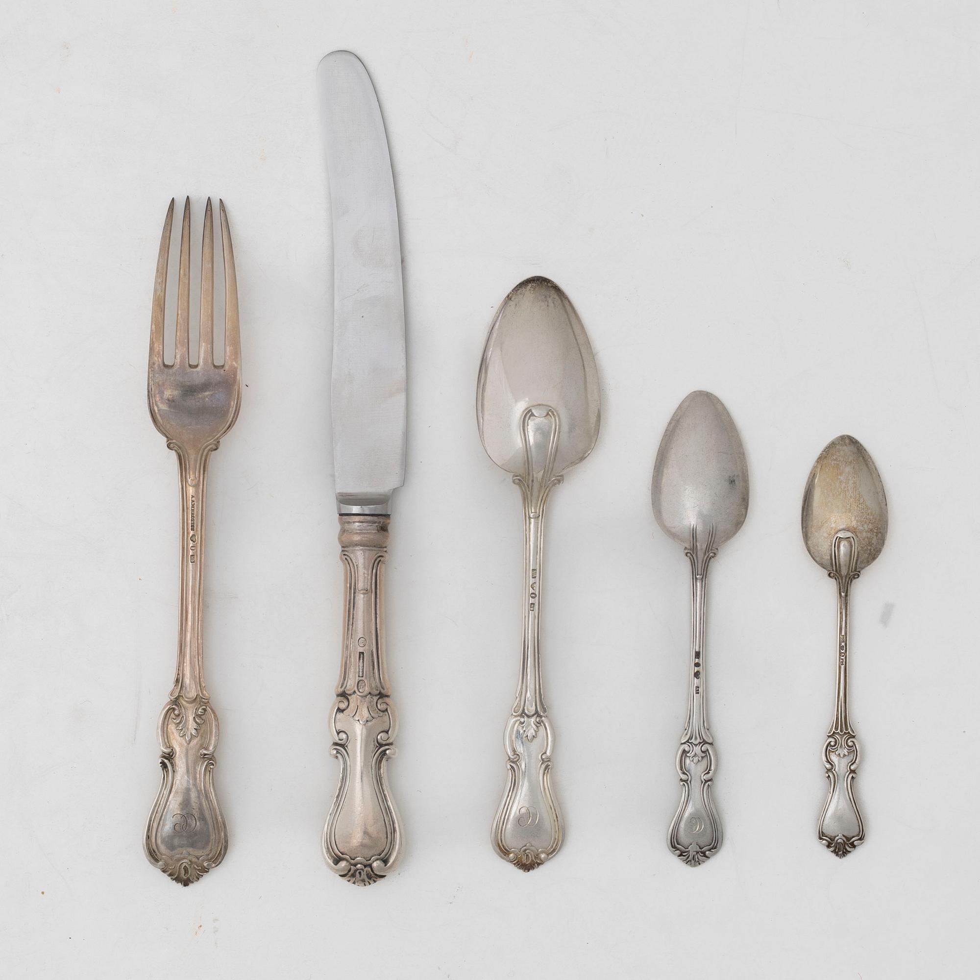 A silver cutlery set, model 'Olga', Sweden and Denmark, including mark of Alfred Ambrosius, Stockholm 1867 (53 pieces).