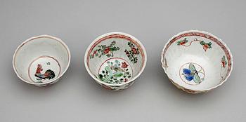SKÅLAR, 3 st, porslin, Kina, 1700-tal.
