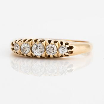 Ring, 18K guld med 5 st gammalslipade diamanter, 1916,