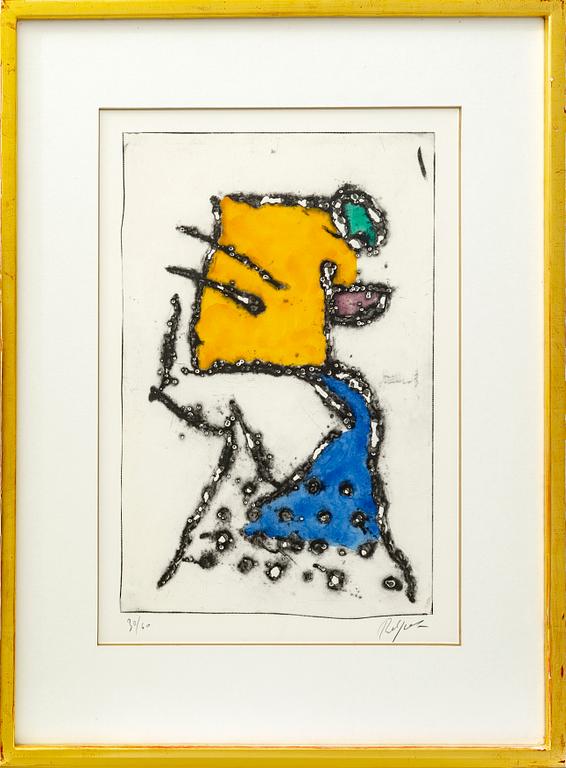 Robert Jacobsen, handcoloured etching signed and numbered 30/60.