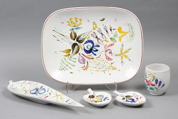 PARTI FAJANS, 5 delar, Stig Lindberg, Gustavsberg, 1940/50-tal.
