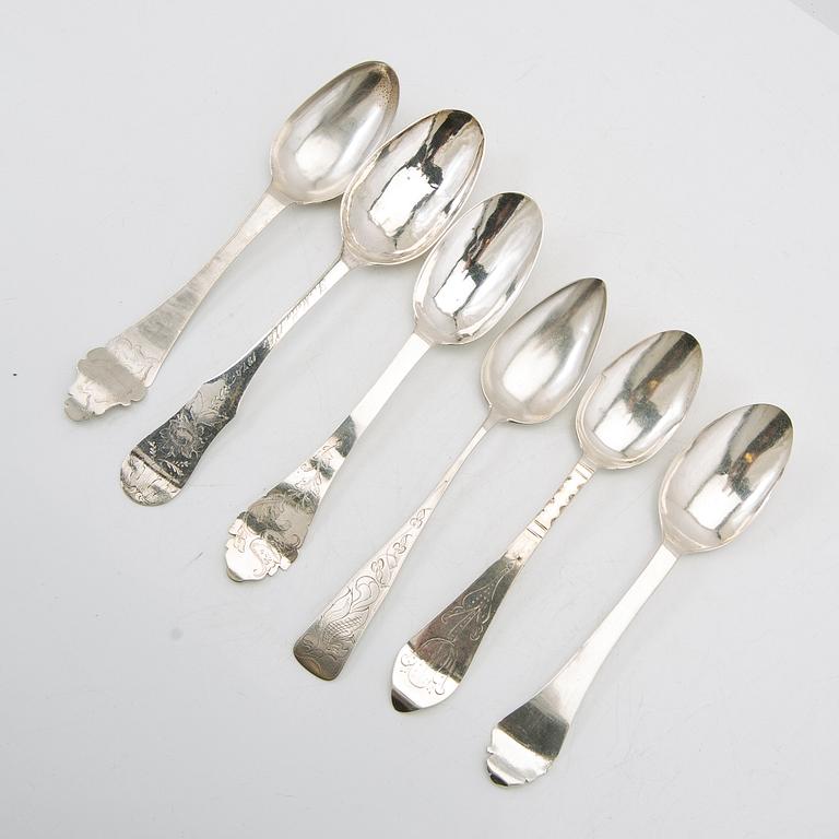 Spoons, 6 pieces, silver, 18th-19th century.