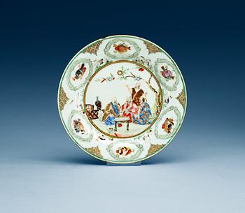 A rare famille rose dinner plate after model by Cornelis Pronk, Qing dynasty, Qianlong (1736-95) circa 1738.