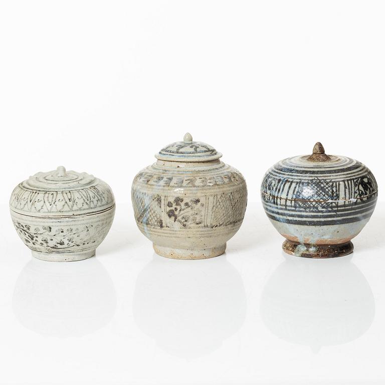 Six ceramic jars with covers, South East Asian, 17th and 19th century.