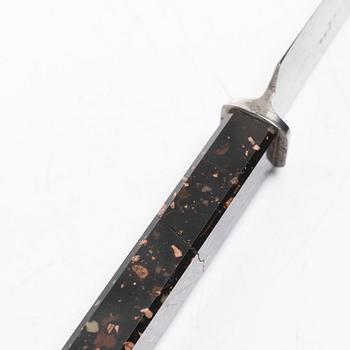 Six 19th century table knives with porphyry handles, Sweden.