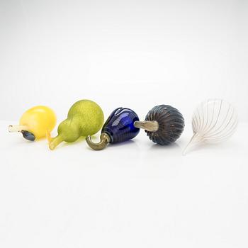 Oiva Toikka, glasfiguriner, 5 st, signerade Oiva Toikka, 1980/1990-tal.