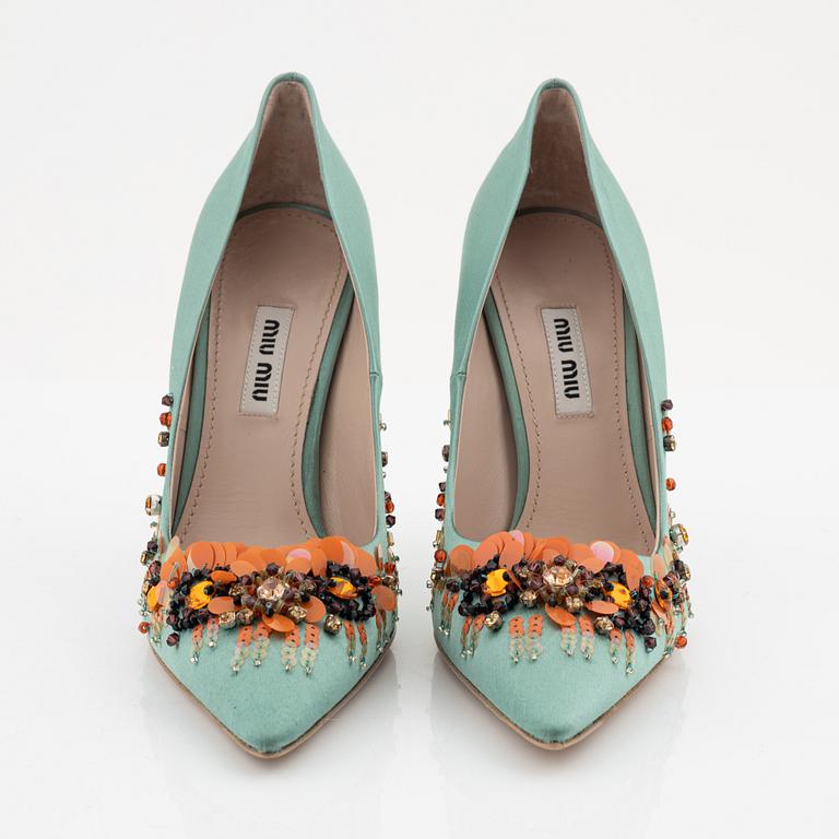 Miu Miu, a pair of embellished satin pumps, size 37.