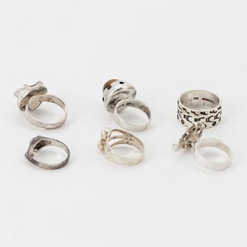 Six silver rings, Finnish marks, one Lapponia.