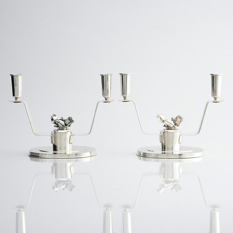 Carl Fredrik Carlman, a pair of silver candlesticks, design by Per Sköld, Stockholm, Sweden 1945.