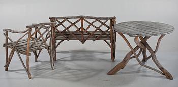 TRÄDGÅRDSGRUPP, 4 delar, s k grenmöbel, 1900-tal.