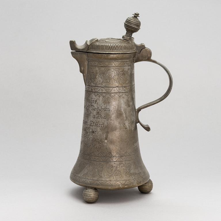 A German pewter ewer, with inscription 1744.