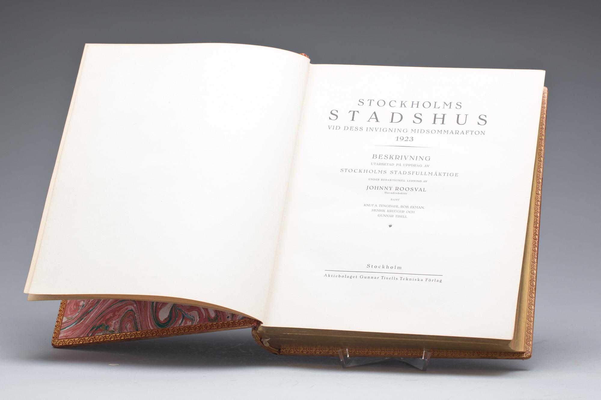 BOK, "Stockholms Stadshus" red. Johnny Roosval, Stockholm, 1923.