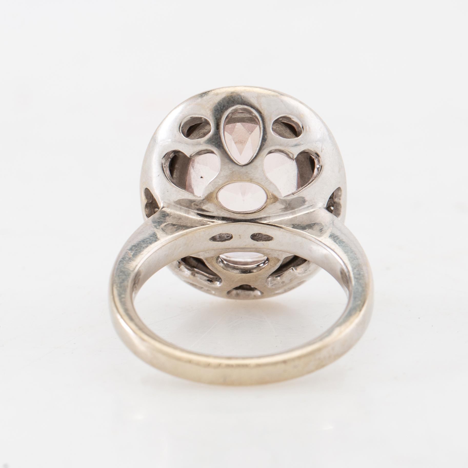 Ring, 14K white gold, morganite and diamonds.