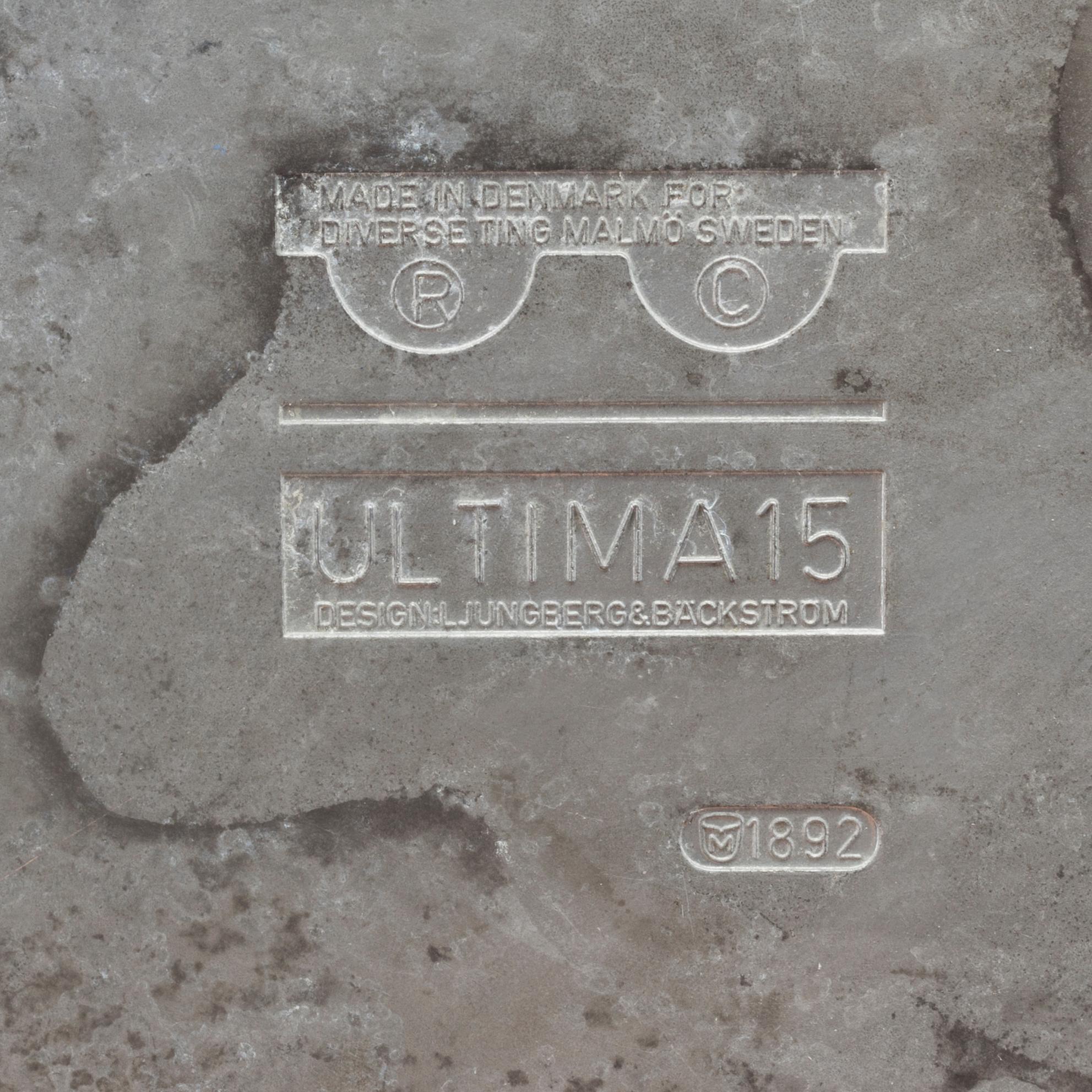 BECK & JUNG, askfat 6 st "Ultima", 1970-tal vitmetall och mässing.