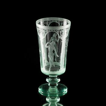 SKÅL, glas, Riihimäen Lasi, gravering möjligen Teodor Käppi, 1930-tal.