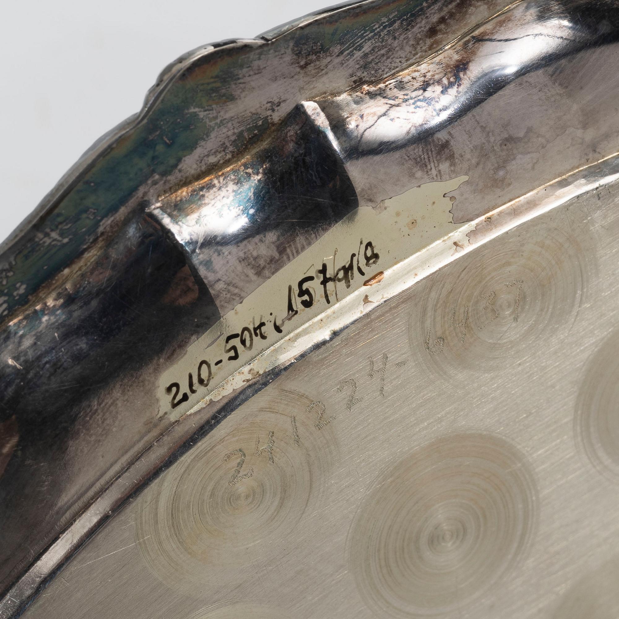 Cream jug, sugar bowl, and tray, silver, Rococo style, 20th century.