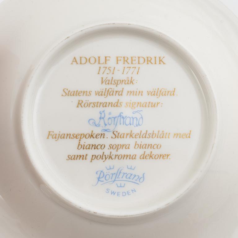 Crèmekoppar med lock och fat, 12 st, porslin, Rörstrand, 1900-talets andra hälft.