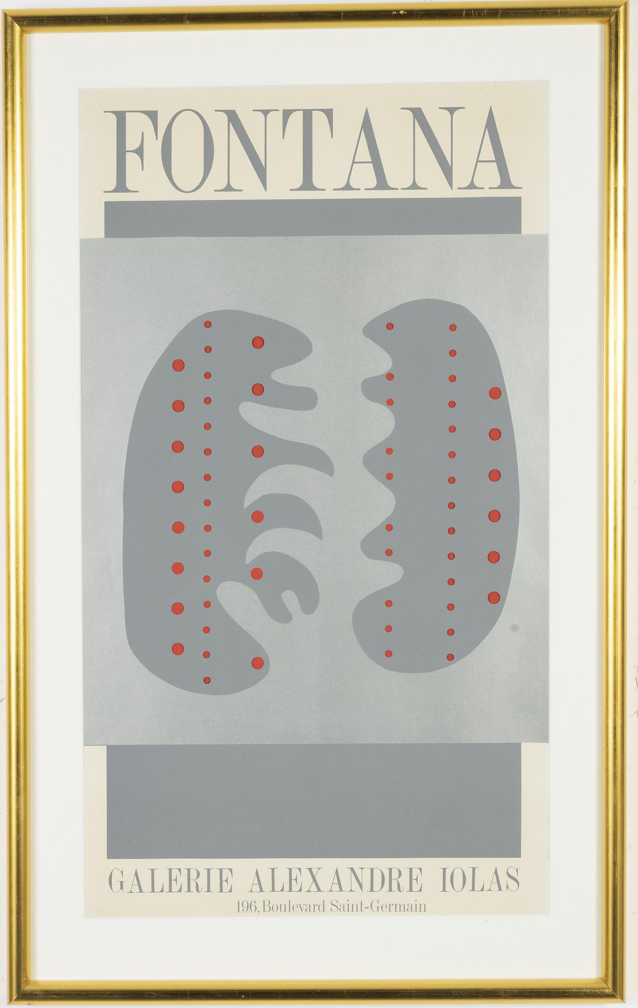 Lucio Fontana, utställningsaffish/färgserigrafi med stansade hål, 1966.