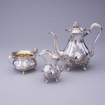KAFFESERVIS, 3 delar, silver, Auran Kultaseppä, Åbo 1968-70. Vikt tot. 1367 g.