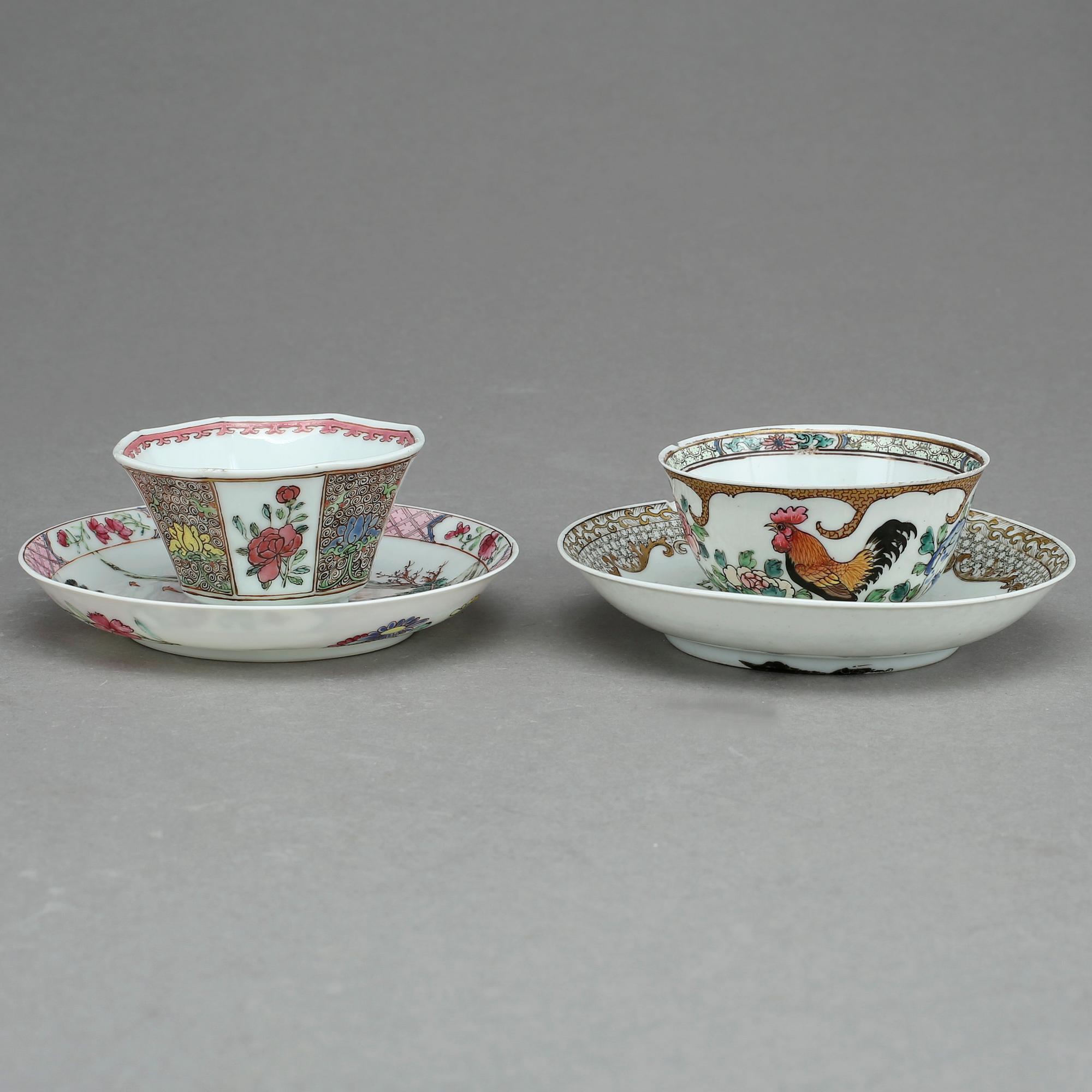 KOPPAR MED FAT, 2+2 st, porslin, Kina, 1700-tal.