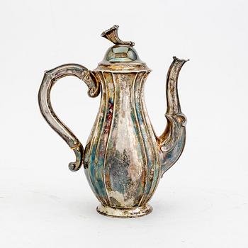 A Swedish 19th century sivler coffee pot mark of G Hagström Stockholm 1848, weight 250 grams.