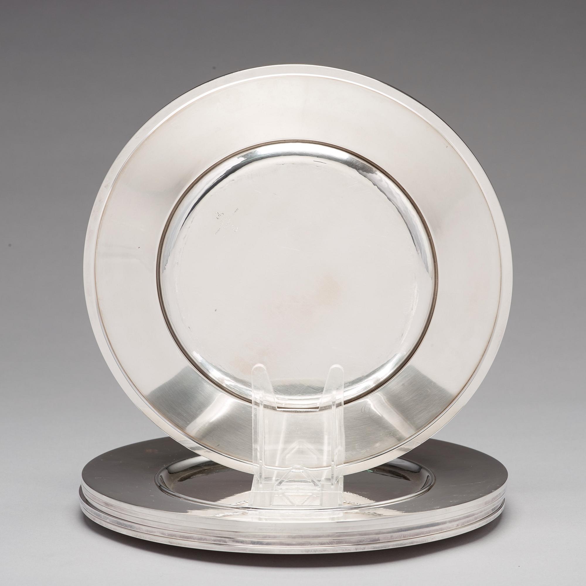 Johan Rohde, a set of six sterling plates, Georg Jensen, Copenhagen post 1945, design nr 587C.