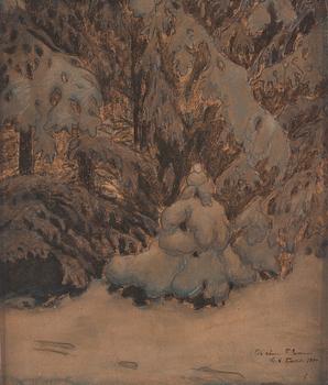 667. Gustaf Fjaestad, Snötyngda granar.