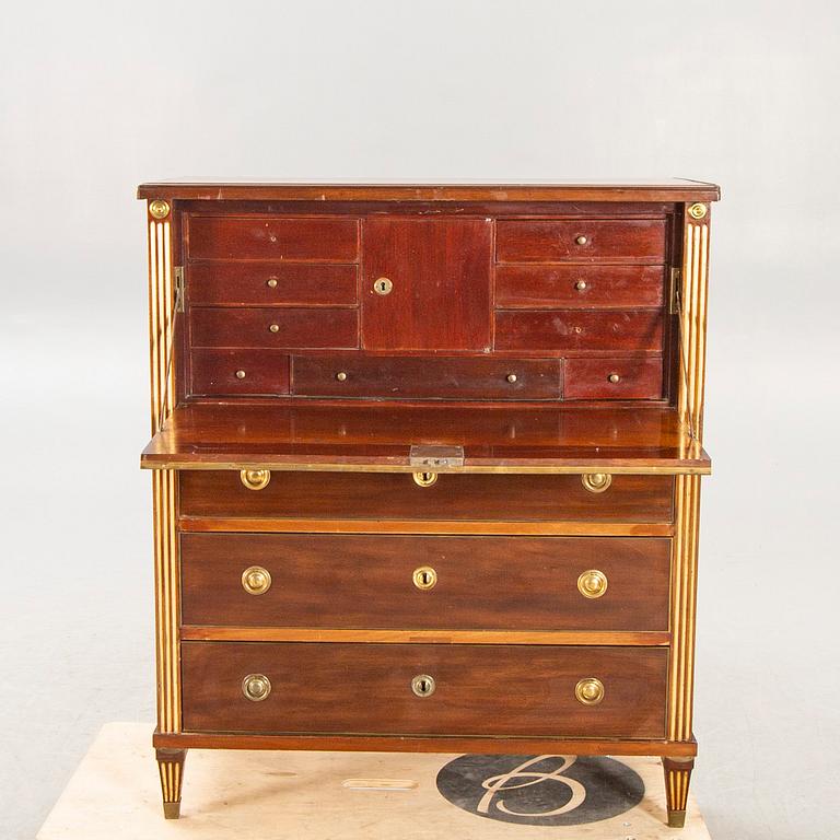 A late Gustavian mahogany escritoire around 1800.