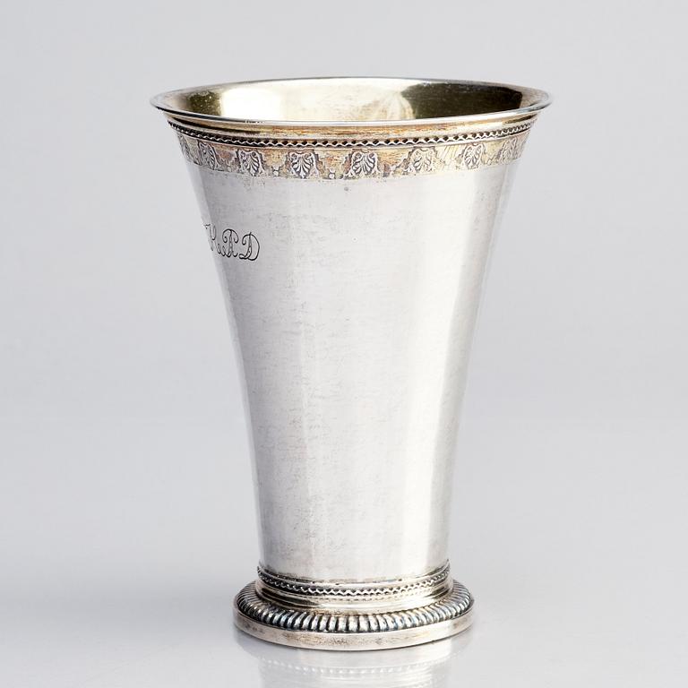 A Swedish 18th century parcel-gilt silver beaker, mark of Lorens Stabeus, Stockholm 1749.