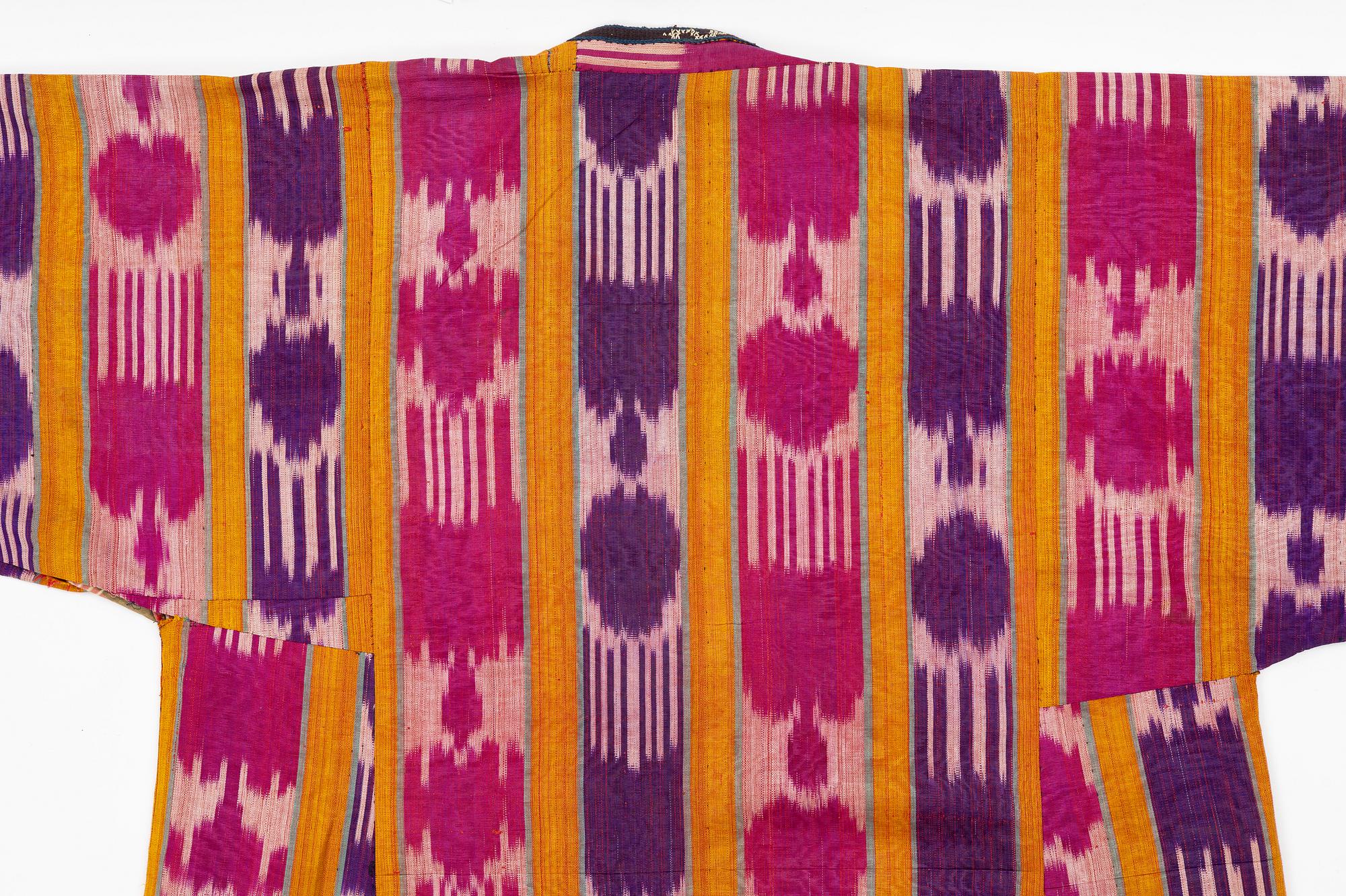 A woman’s Chapan, silk and cotton Ikat, Central Asia, 1880s.