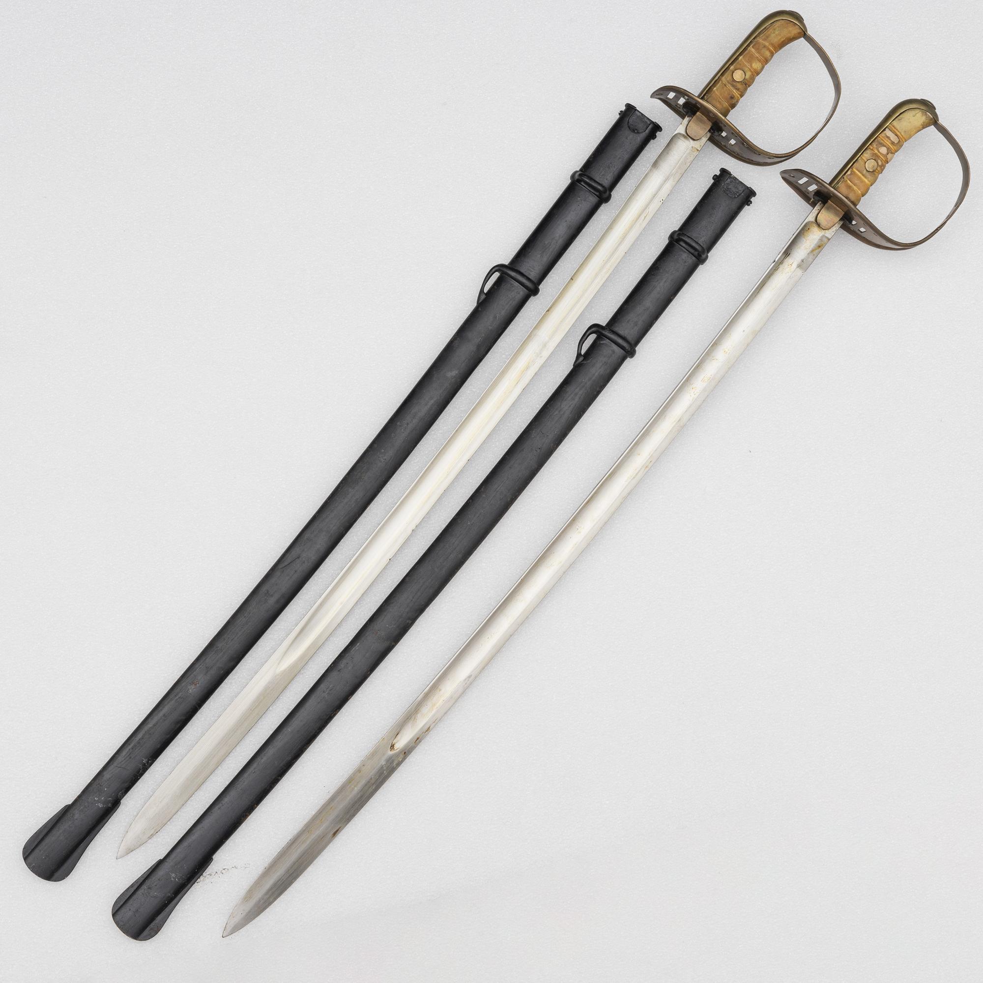 Two cavalry sabres, Swedish, m/1867 with scabbard.