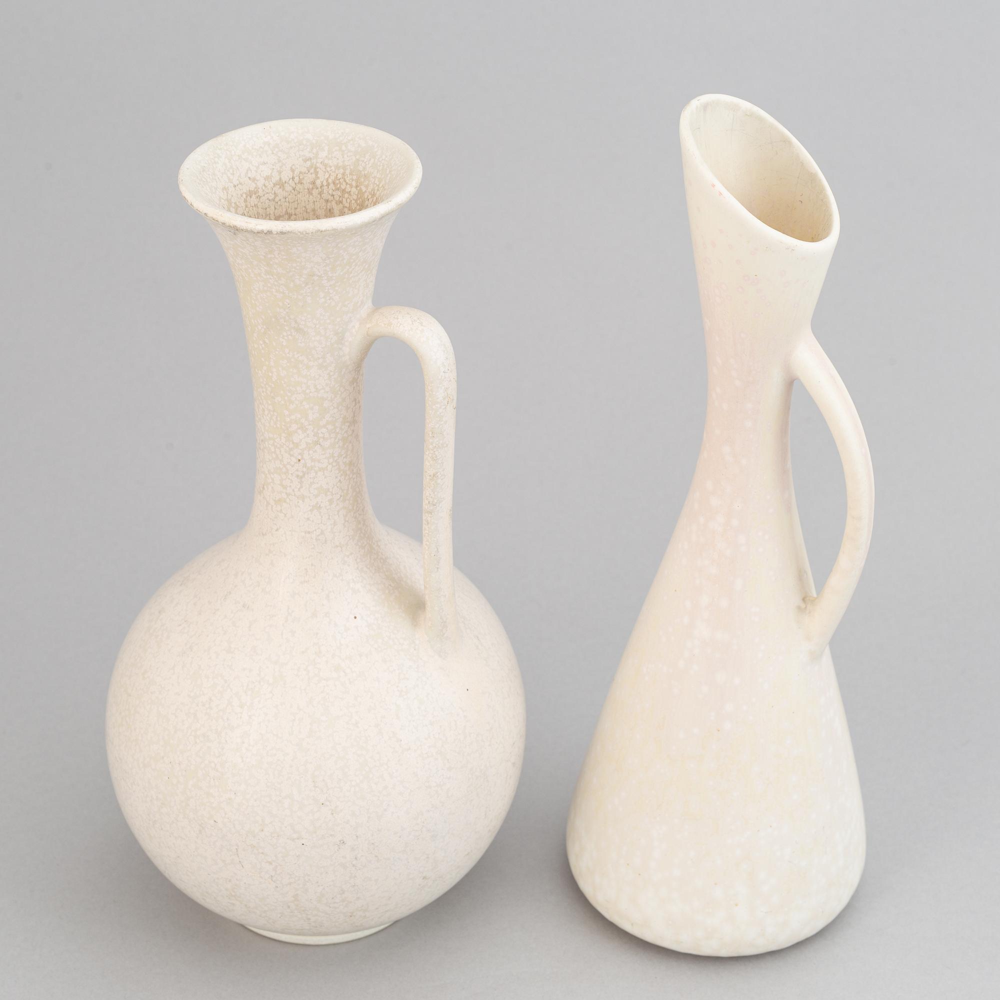 Gunnar Nylund, a set of three stoneware jugs and a vase for Rörstrand, 1950's/60's.