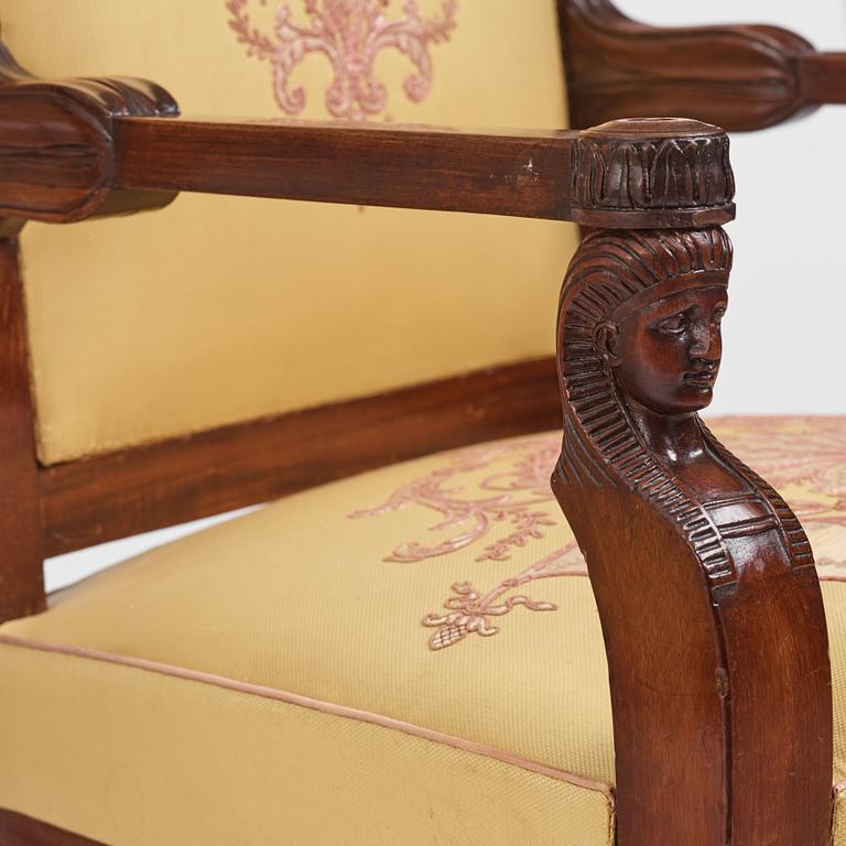 A set of four mahogany fauteuils in the manner of Jacob-Desmalter, Paris, early 19th century.