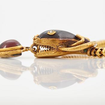 Collier 14K guld med granater och rosenslipade diamanter.