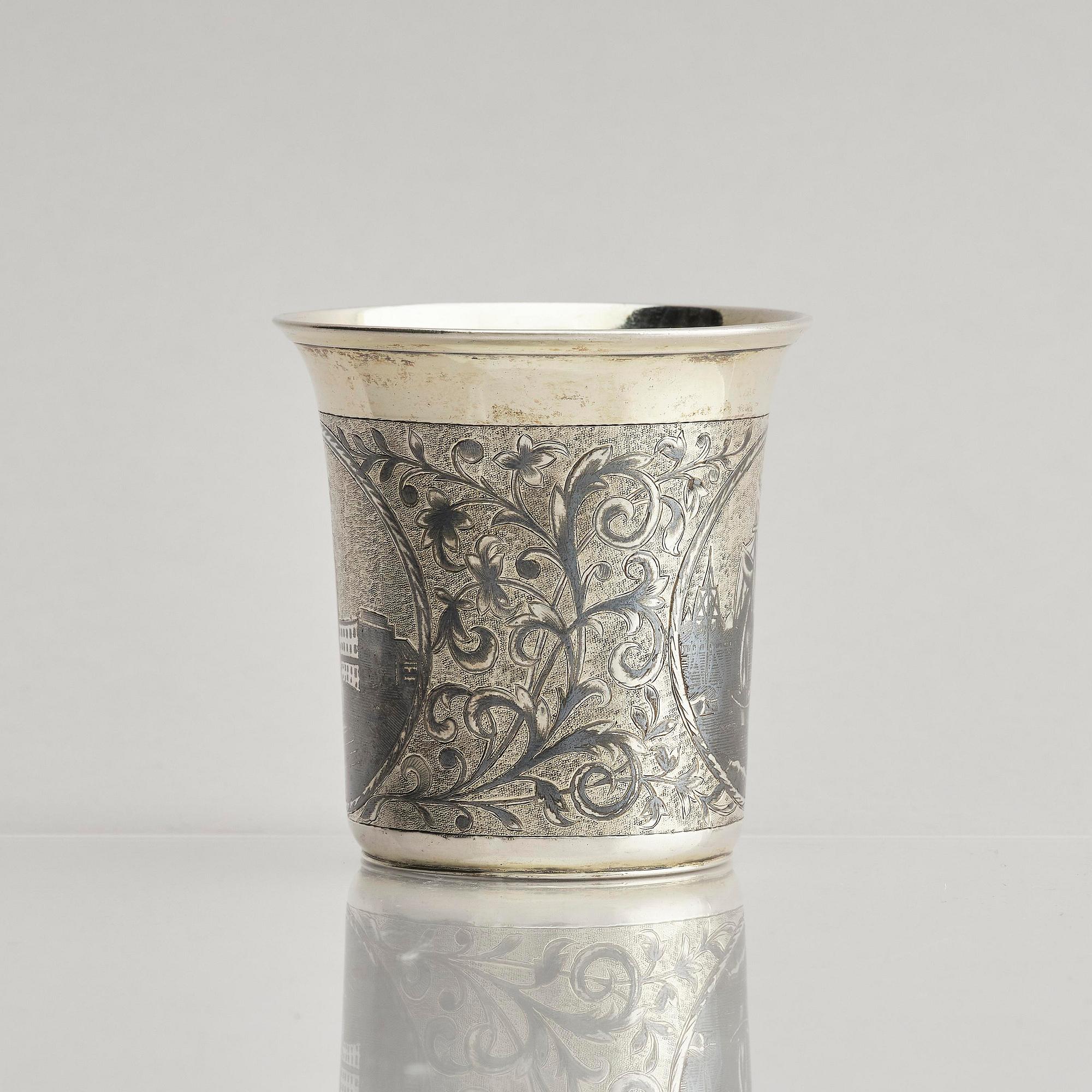 A Russian silver-gilt niello beaker, Moscow 1845. Unidentified maker. Assay master Andrey Antonovich Kovalsky.